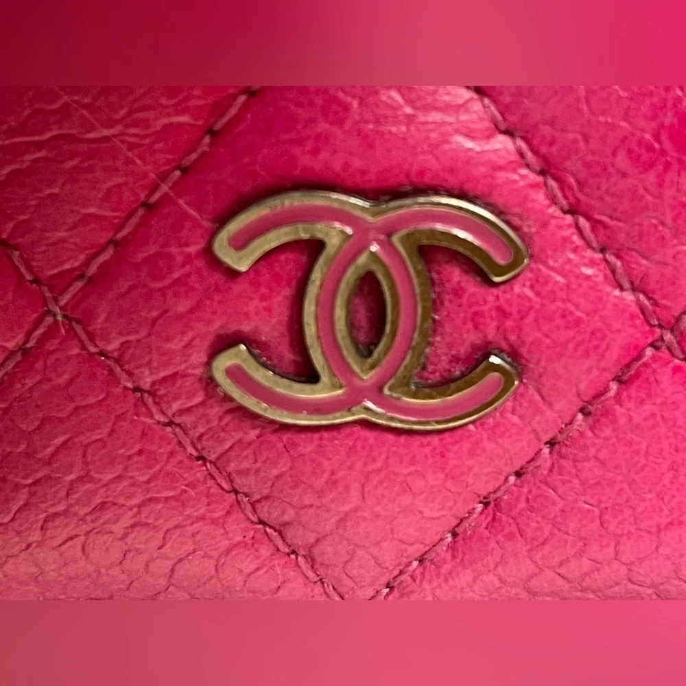 Chanel Pink Caviar Zip Around Quilted Leather Zip Around Long Wallet